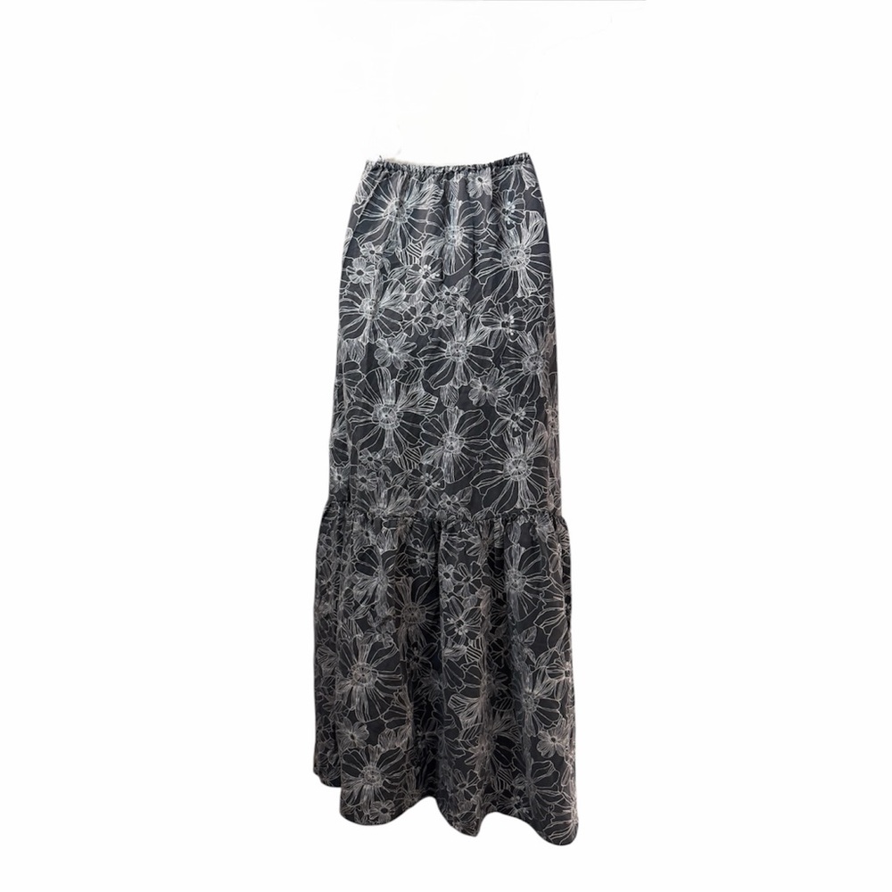 100% Silk Tiered Maxi Skirt Floral Unsubscribed XS Boho Whimsigoth Cottagecore - Picture 2 of 10
